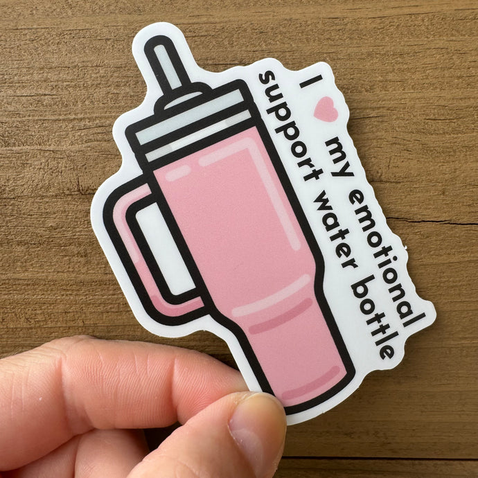 I Love My Emotional Support Water Bottle Pink Sticker