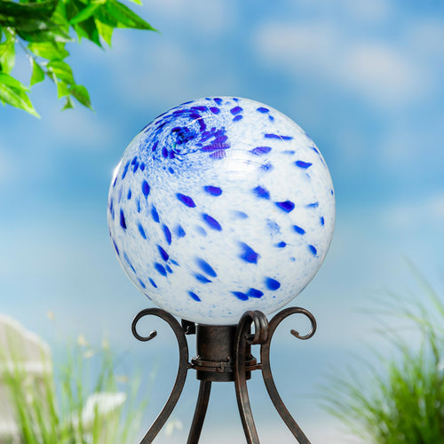 White & Blue Spotted Glass Gazing Ball, 10
