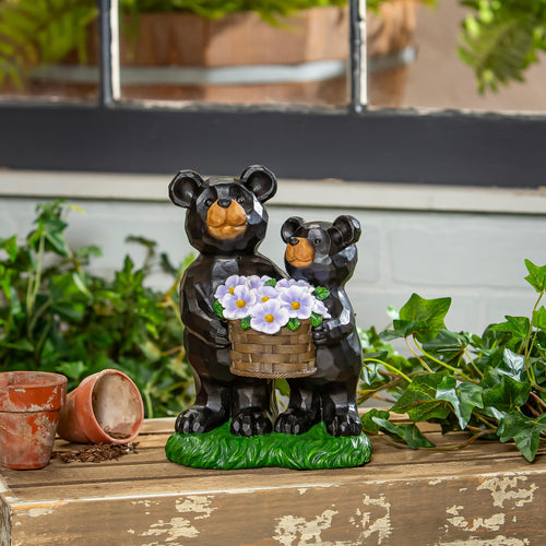 Resin Bear With Cub Floral Statue, 7