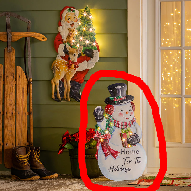 Traditional Snowman Decorative Garden Accent, LED Metal Porch Leaner, Christmas Icon, 26" H