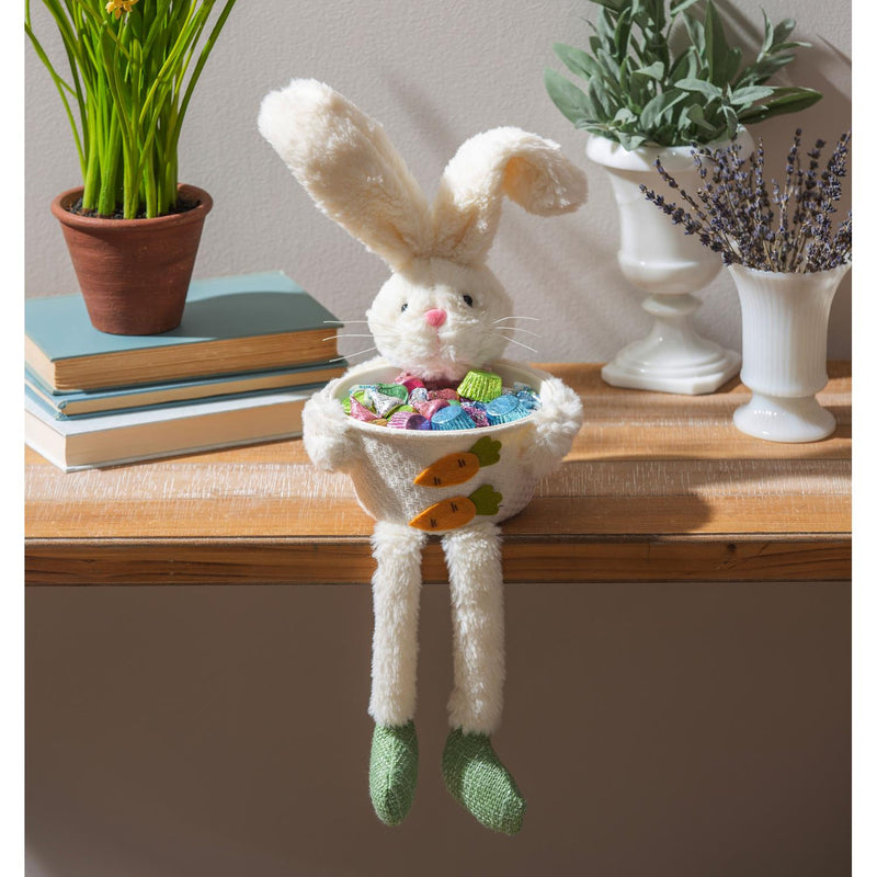 Bunny Blooms Table Decor Fabric Bunny with Bowl and Dangling Legs