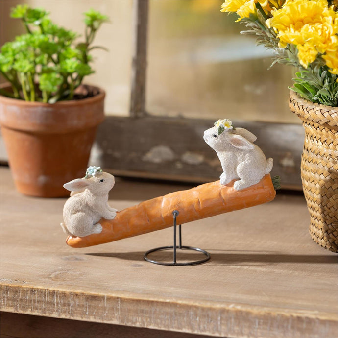 Bunny Blooms Table Decor Resin Bunnies on Carrot Seesaw