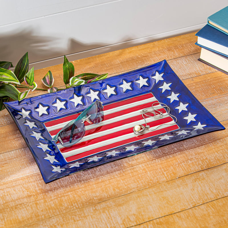 Patriotic Rectangular Glass Decorative Tray, 15"L