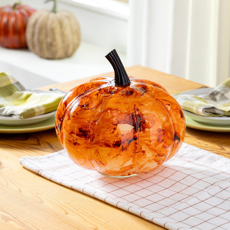Pumpkin Marble Glass Table Décor, 9.75"L