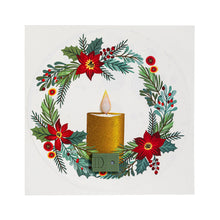 Holiday Poinsettia LED Hanging Décor Wreath with Flickering Light Window Decal, 10"H