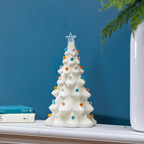Season to Sparkle LED Table Décor Ceramic Christmas Tree, 11.25