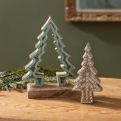Shades of Green Table Décor Nested Tree with Beading Wood, 8
