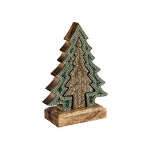 Shades of Green Table Décor Nested Tree with Beading Wood, 8"H