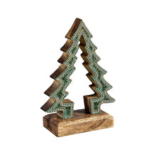 Shades of Green Table Décor Nested Tree with Beading Wood, 8"H