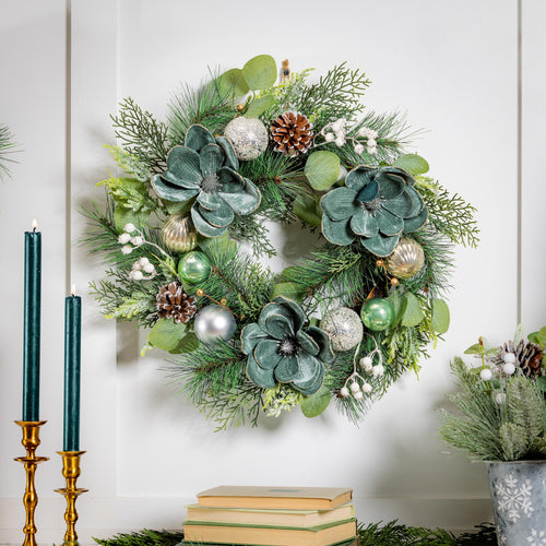 Shades of Green Wreath Artificial with Ornaments, 20