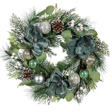 Shades of Green Wreath Artificial with Ornaments, 20"H