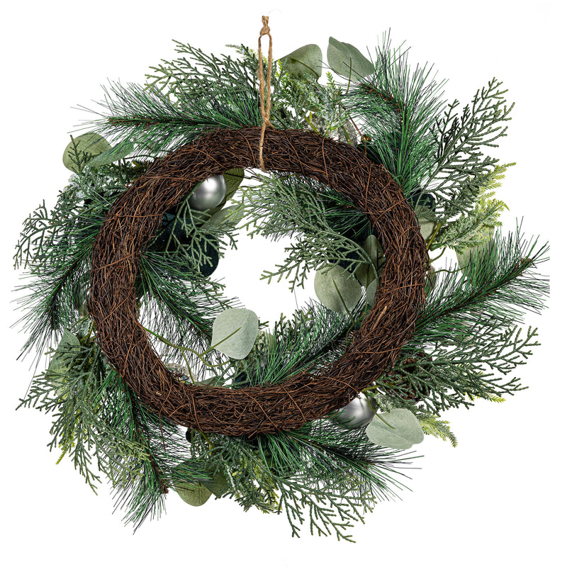 Shades of Green Wreath Artificial with Ornaments, 20"H