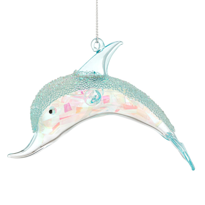 Glass Blue Dolphin Ornament - 4in