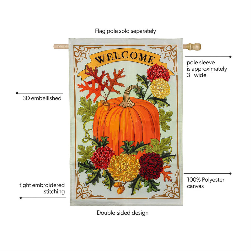 Vintage Welcome Autumn Applique House Flag