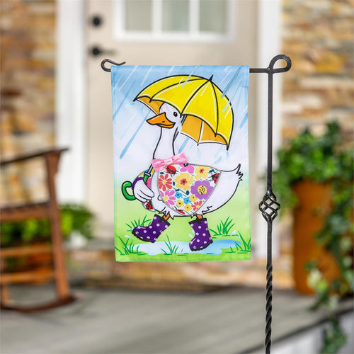 Rina The Rainy Day Goose Applique Garden Flag
