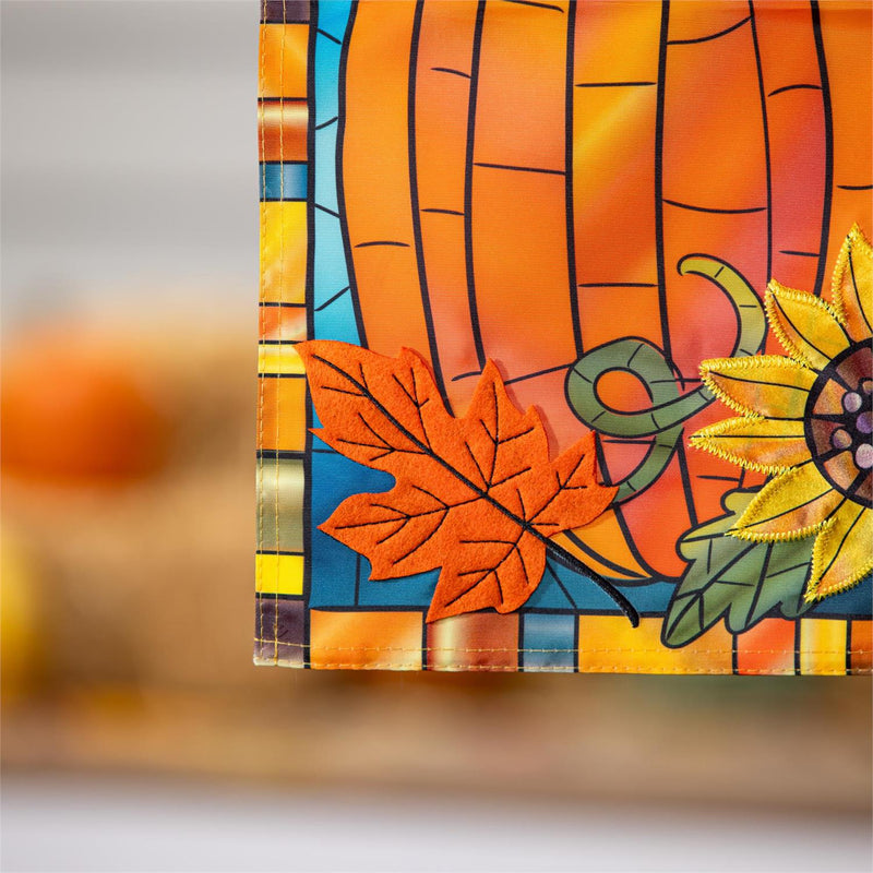 Fall Pumpkin Stained Glass Applique Garden Flag