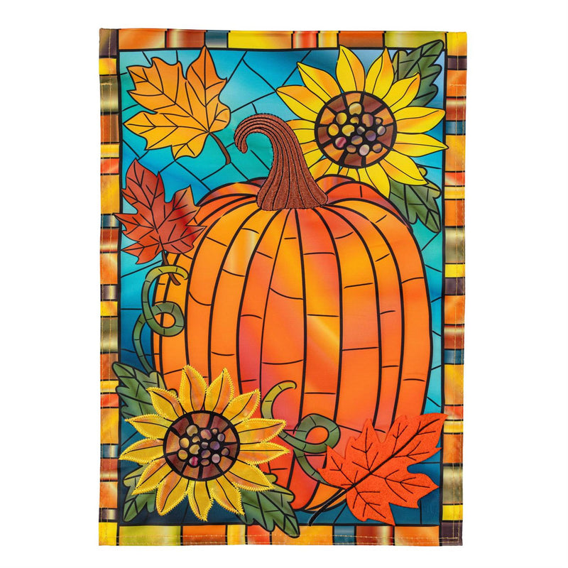 Fall Pumpkin Stained Glass Applique Garden Flag