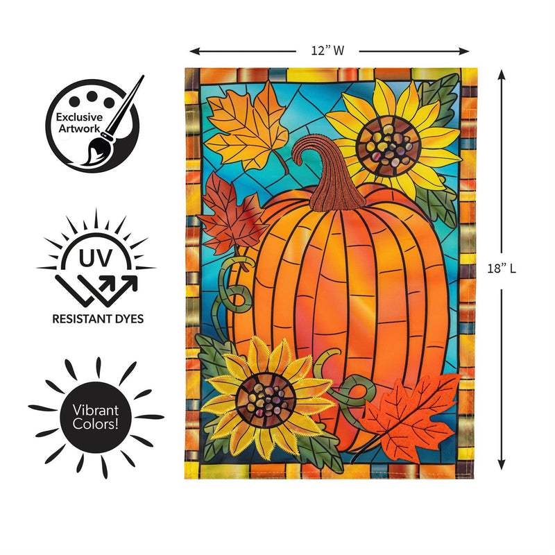 Fall Pumpkin Stained Glass Applique Garden Flag