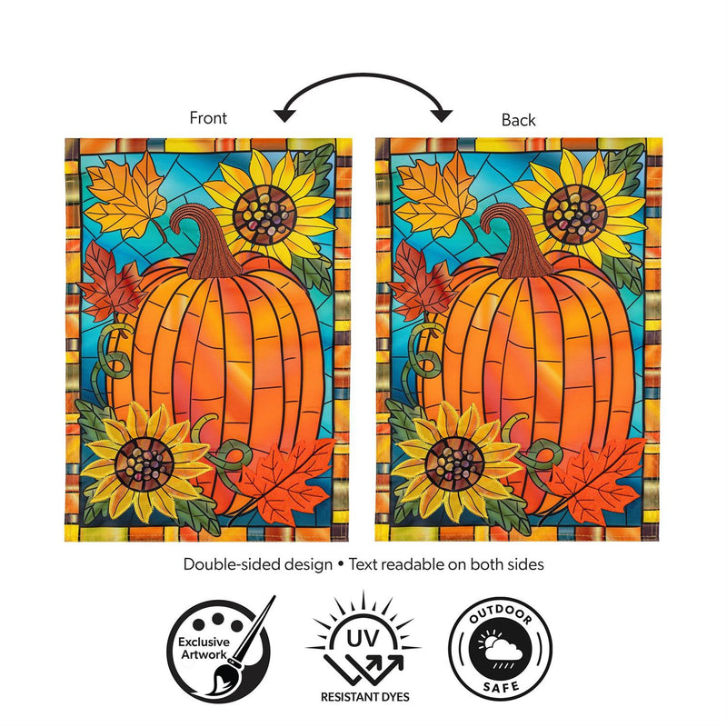 Fall Pumpkin Stained Glass Applique Garden Flag