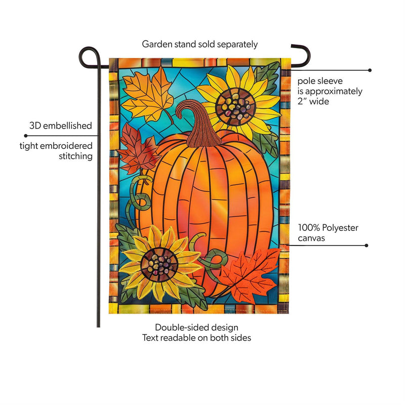 Fall Pumpkin Stained Glass Applique Garden Flag