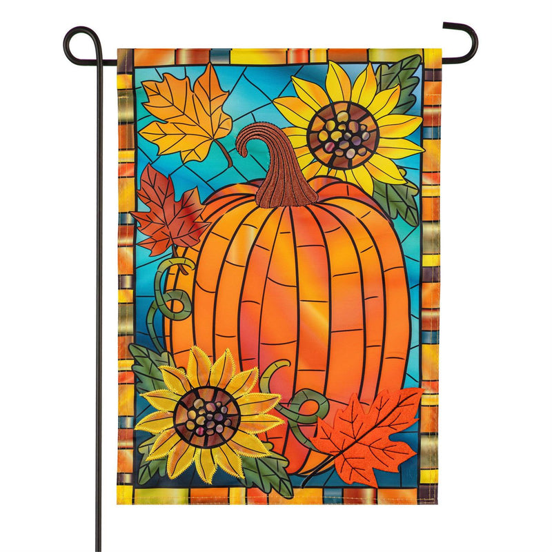 Fall Pumpkin Stained Glass Applique Garden Flag