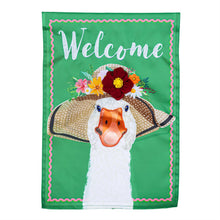 Flowery Goose Applique Garden Flag