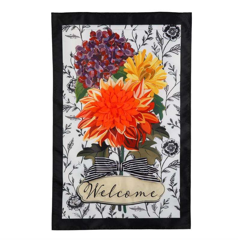 Fall Floral Toile Applique House Flag