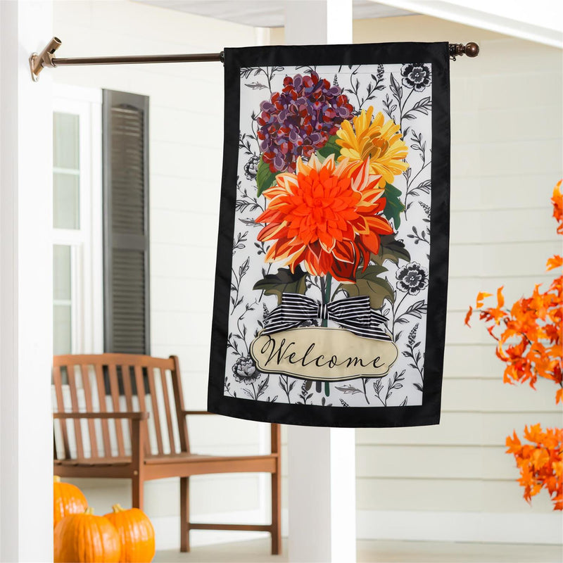 Fall Floral Toile Applique House Flag