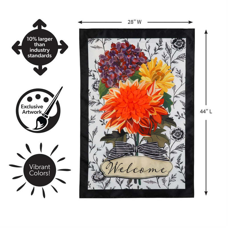 Fall Floral Toile Applique House Flag