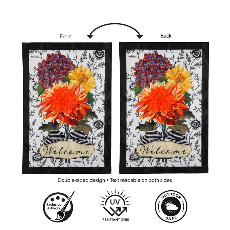 Fall Floral Toile Applique House Flag