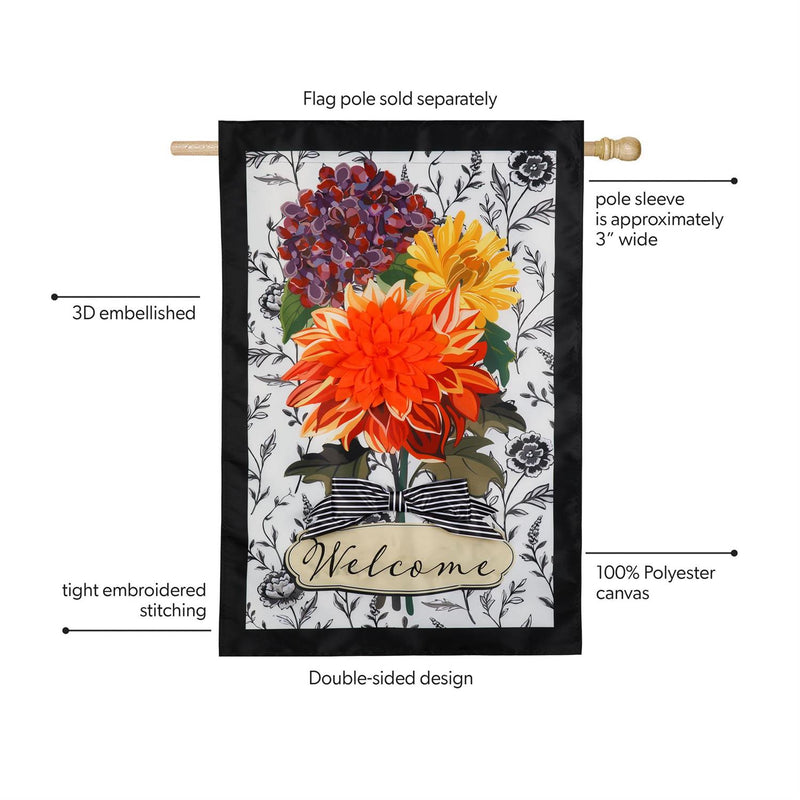 Fall Floral Toile Applique House Flag