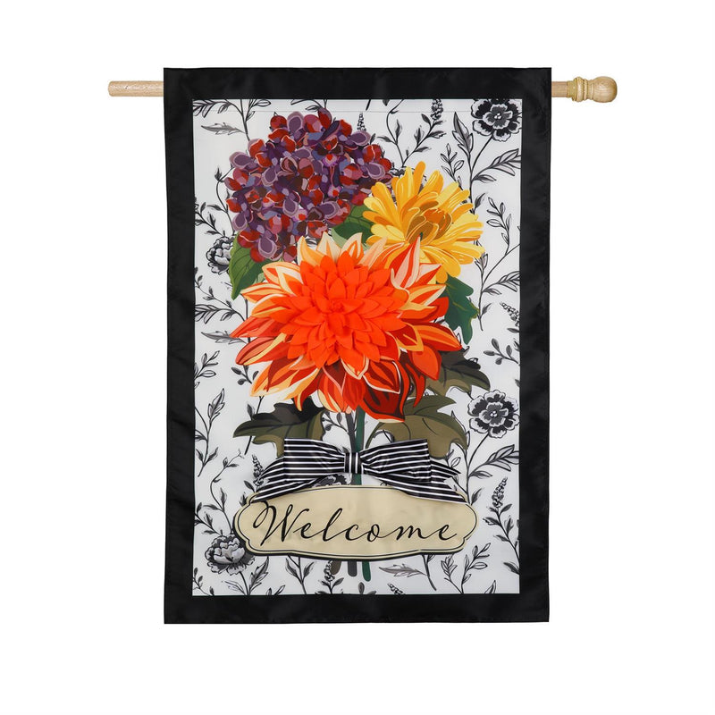 Fall Floral Toile Applique House Flag