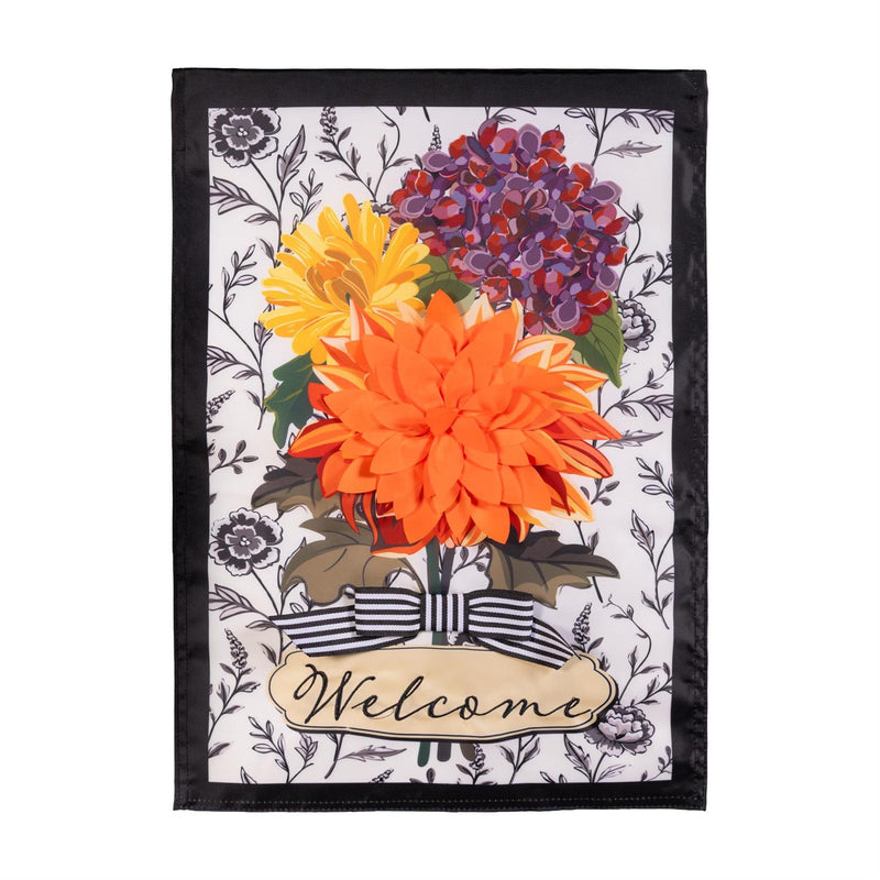 Fall Floral Toile Applique Garden Flag