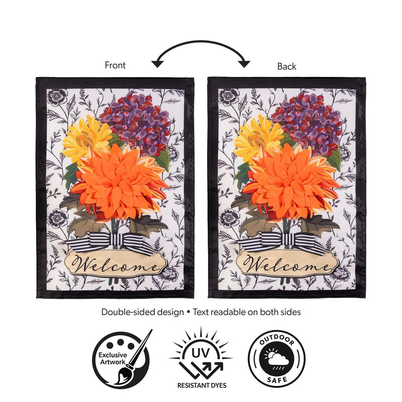 Fall Floral Toile Applique Garden Flag