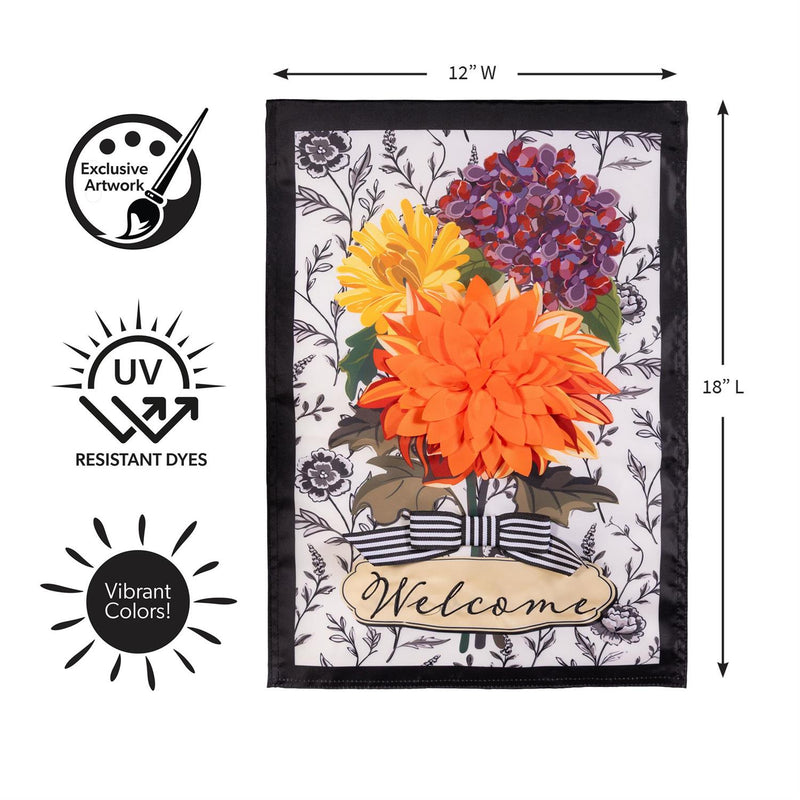 Fall Floral Toile Applique Garden Flag