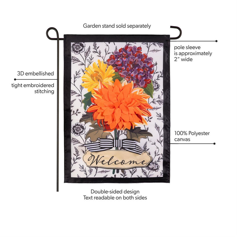 Fall Floral Toile Applique Garden Flag