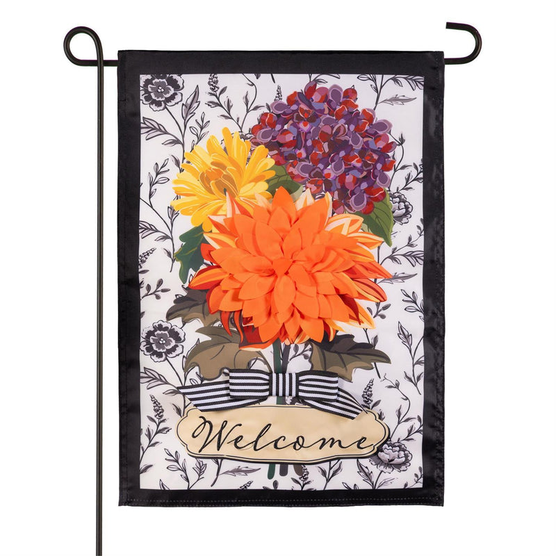 Fall Floral Toile Applique Garden Flag