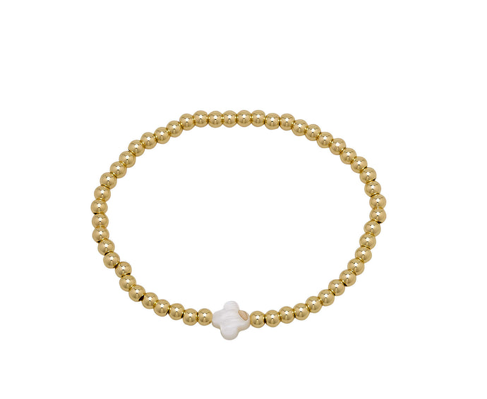Gold Ball Bracelet Shell Clover Charm