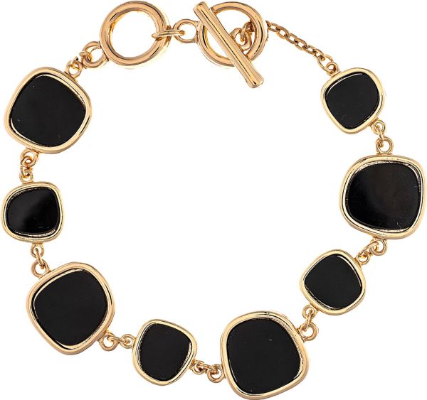 Gold Black Inlay Squares Toggle Bracelet