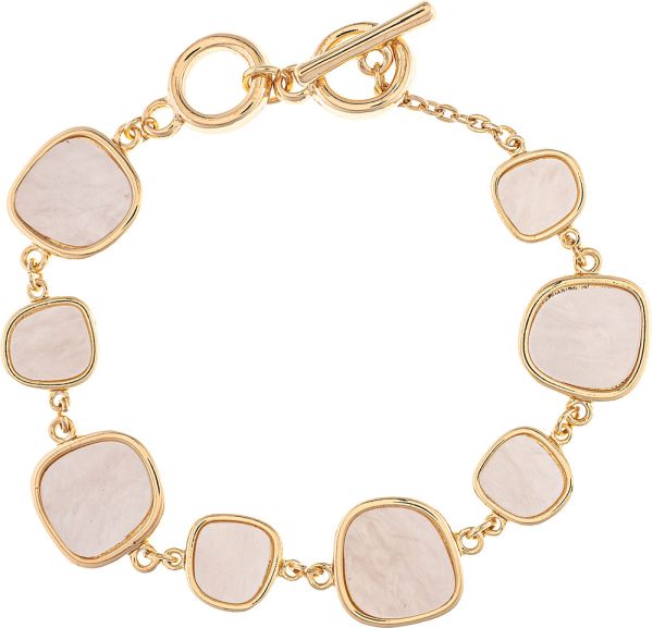 Gold White Inlay Squares Toggle Bracelet