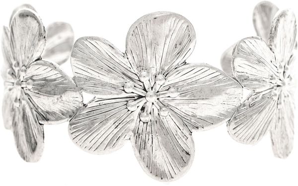 Silver Hibiscus Flower Cuff Bracelet