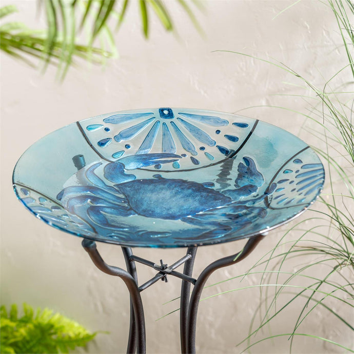 Coastal Blue Crab Glass Birdbath