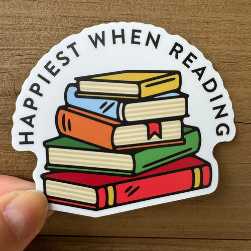 Happiest When Reading Book Stack Sticker