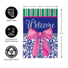Welcome Bow Chinoiserie Burlap Garden Flag