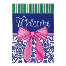 Welcome Bow Chinoiserie Burlap Garden Flag