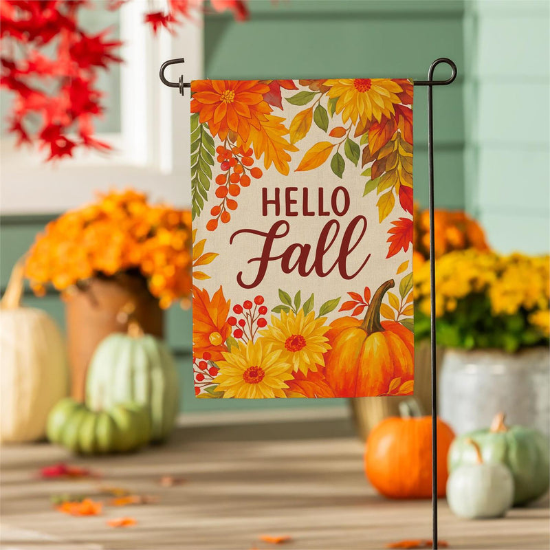 Fall Floral Bloom Burlap Garden Flag