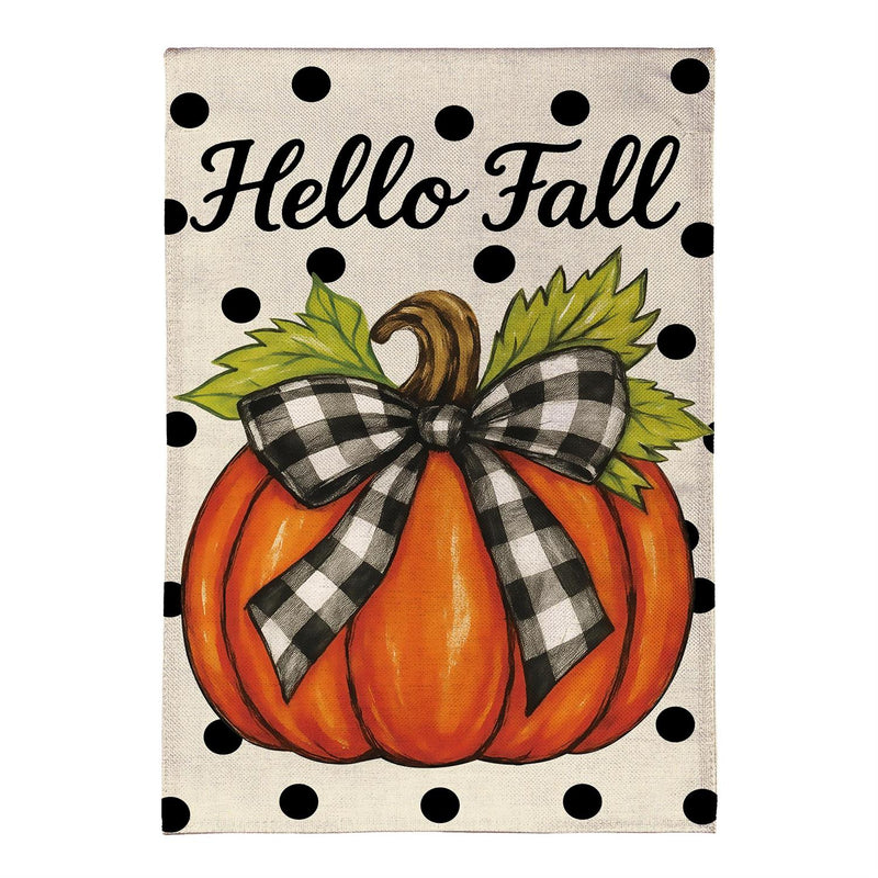 Checkered Bow Pumpkin Burlap House Flag