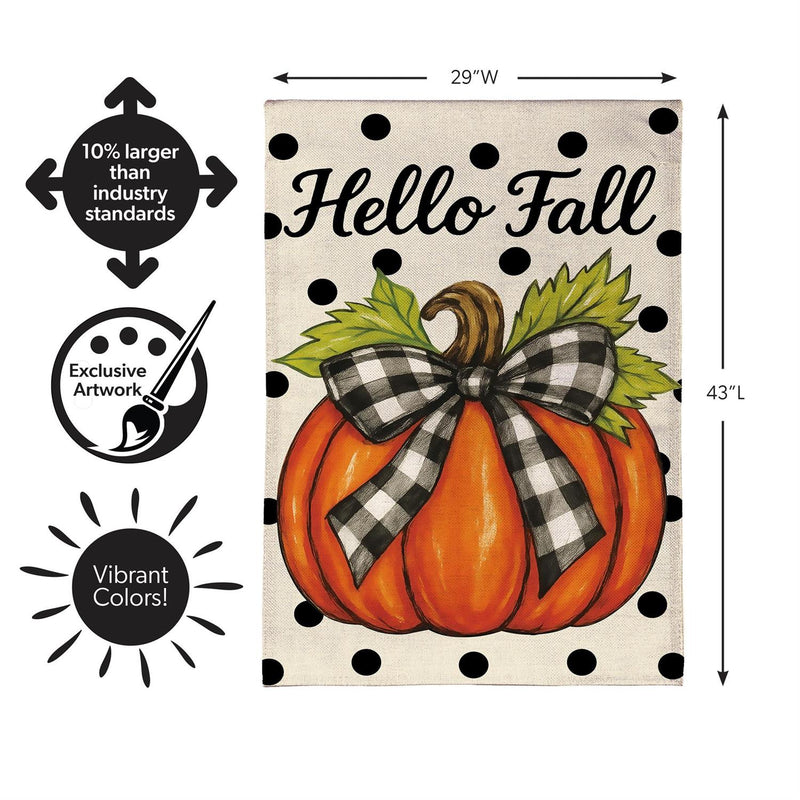 Checkered Bow Pumpkin Burlap House Flag