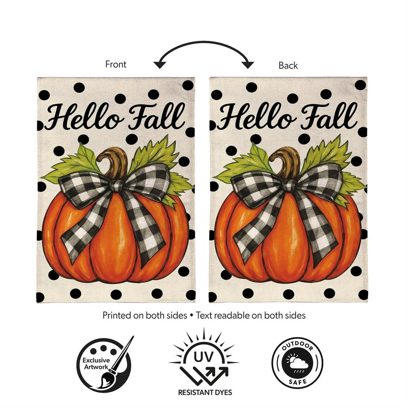 Checkered Bow Pumpkin Burlap House Flag