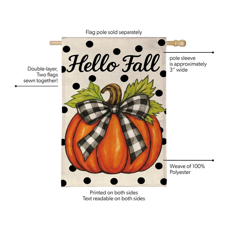 Checkered Bow Pumpkin Burlap House Flag